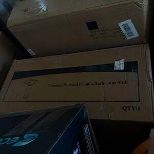 White Ceramic Pedestal Combo Bathroom Sink with Overflow